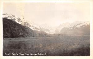 Scenic View from Alaska Railroad~Forest & Snow Capped Mountains~1940s RPPC