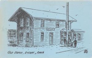 Dysart Iowa~Old Depot~Boys in Front with Bicycle~Train in Background~1960s Pc