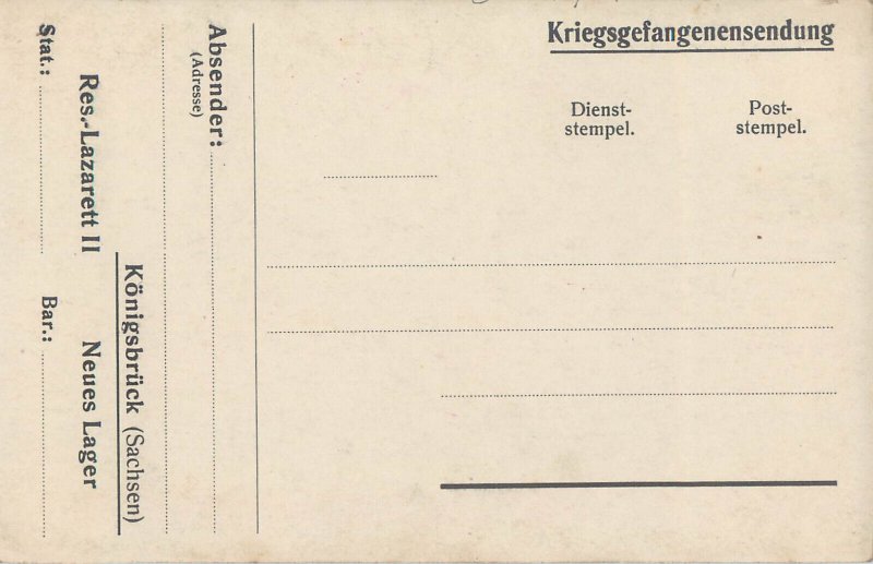 World War I (1914-1918) Königsbrück Saxony Prisoners of War consignment postcard 