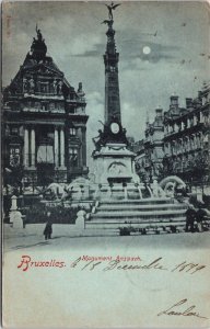 Belgium Brussels Bruxelles Monument Anspach Vintage Postcard C097