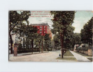 Postcard North Street Looking West From Delaware Ave., Lenox Hotel, Buffalo, NY