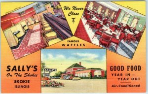 SKOKIE, Illinois IL ~ Roadside SALLY'S on the SKOKIE ca 1940s Linen Postcard