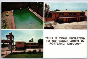 Multiview Viking Motel Sign and Pool Portland Oregon OR UNP Chrome Postcard E14