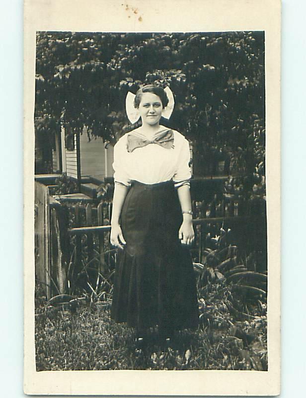 Circa 1910 rppc PRETTY GIRL WITH BOW IN HAIR AND A BOW TIE r6796