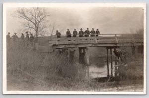 RPPC Canada Men Soldiers And Ladies Wooden Bridge Real Photo Postcard B39