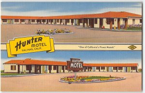 HUNTER MOTEL Salinas, California Roadside Linen Vintage Postcard 1940s
