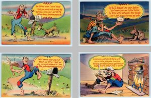 4 Comic Postcards HILLBILLY LOOKING for a LETTER Artist Irby ca 1940s Linen 