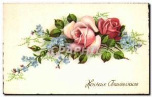 Old Postcard Fancy Flower Happy Birthday