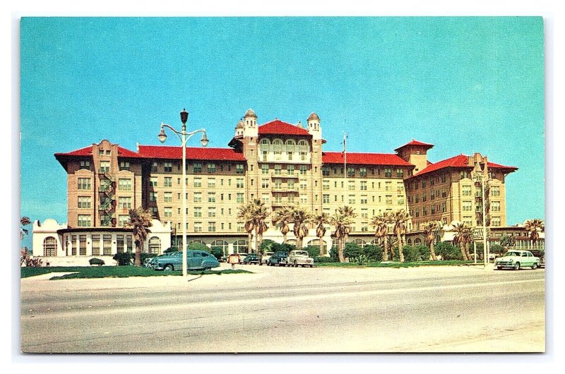 Hotel Galvez Galveston Texas Postcard Old Cars