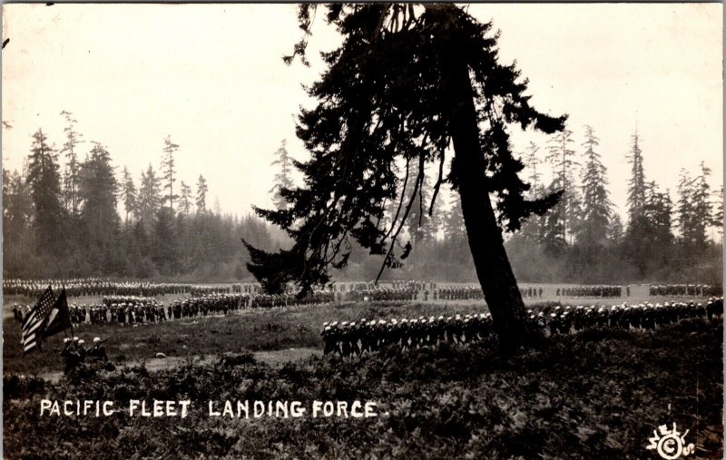 Real Photo Postcard Pacific Fleet Landing Force in the Pacific Northwest