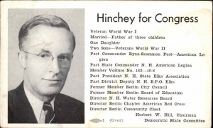 Berlin New Hampshire NH Patrick Hinchey Political Ad 1946 Vintage Postcard