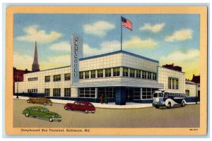 c1940 Greyhound Bus Terminal Exterior Building Road Baltimore Maryland Postcard