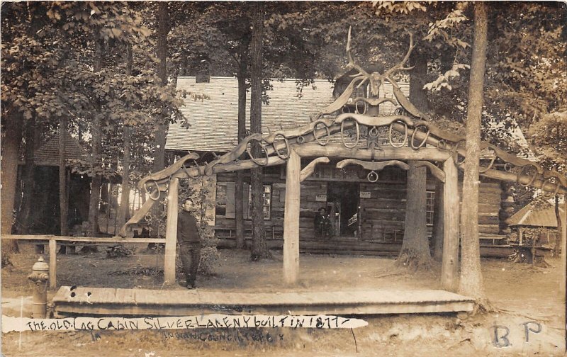 J49/ Silver Lake New York RPPC Postcard c1910 Old Log Cabin Built 1877   1