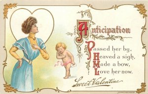 Postcard C-1910 Anticipation Valentine woman saying #522 23-9204