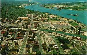 Vtg 1960s Michigan Thumb Aerial View St Clair River Port Huron MI Postcard