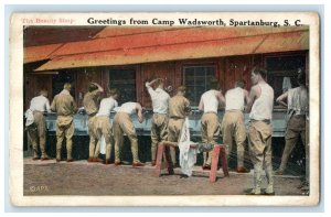 Greetings From Camp Wadsworth Spartanburg SC, Soldiers The Beauty Shop Postcard