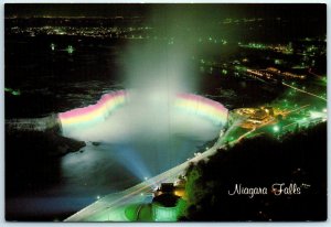 Postcard - Aerial view of illuminated Niagara Falls