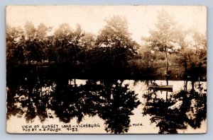 J97/ Vicksburg Michigan RPPC Postcard c1910 View on Sunset Lake  402