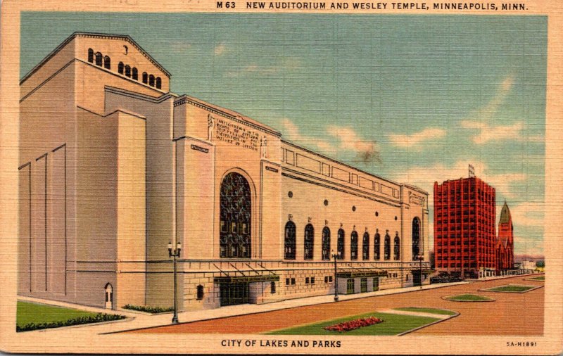 Minnesoya Minneapolis New Auditorium and Wesley Temple 1942 Curteich