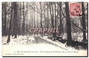 Paris Old Postcard Bois de Vincennes in winter Rustic Bridge St mande of near...