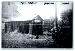 c1960 CBQ Depot Coburg Iowa IA Vintage Train Depot Station RPPC Photo Postcard