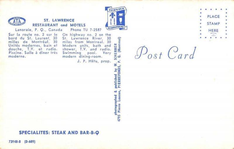 Lanoraie Quebec Canada St Lawrence Restaurant Vintage Postcard K95483