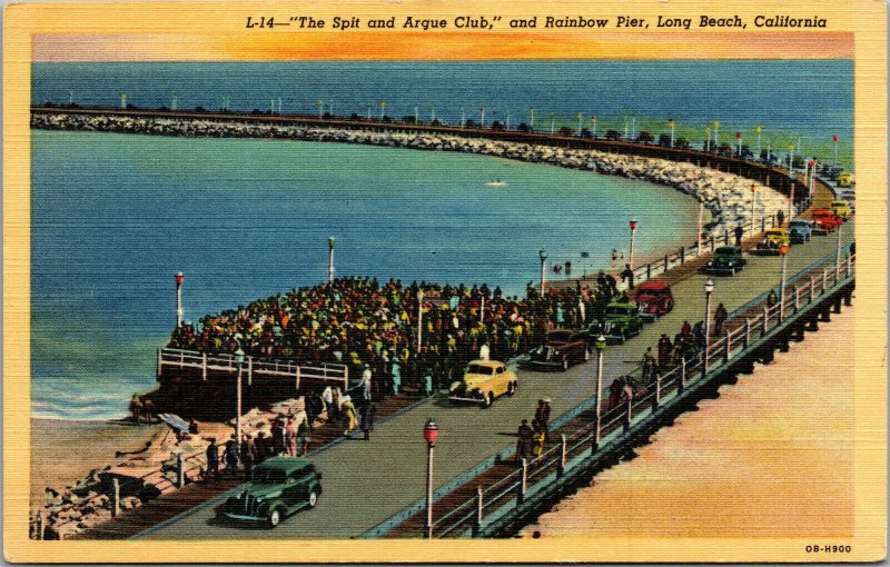 Vtg 1940 Spit & Argue Club Rainbow Pier Long Beach California CA Linen Postcard