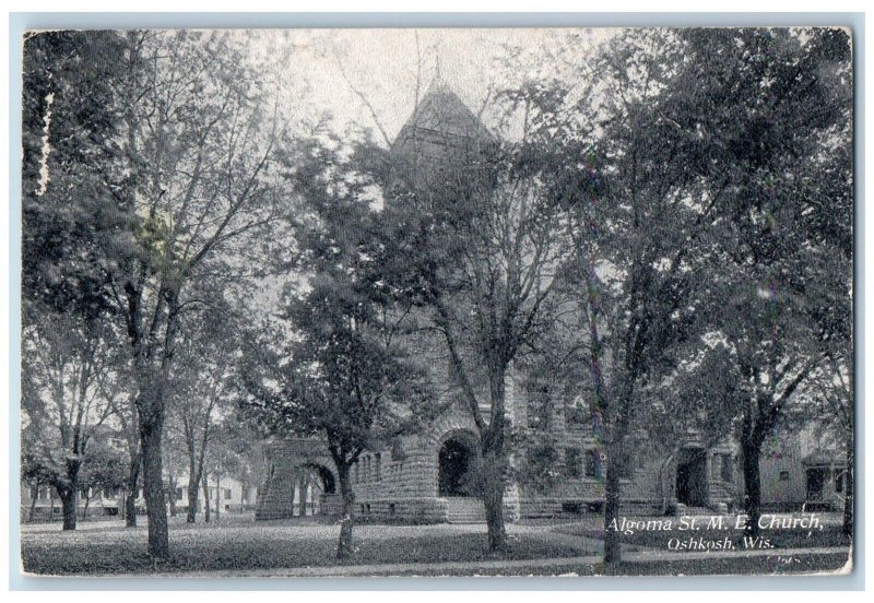 Oshkosh Wisconsin WI Postcard Algoma St. ME Church And Trees 1908 Antique