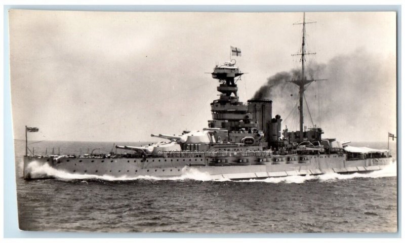 c1940's British Battleship Queen Elizabeth WWII View RPPC Photo Postcard 