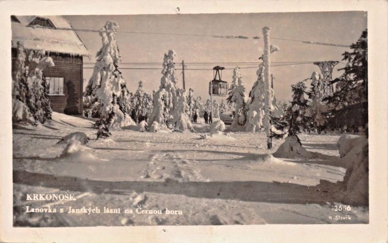 KRKONOSE CZECHOSLOVAKIA~LANOVKA z JANSKYCH LAZNI na CERNOU~PHOTO POSTCARD 1947