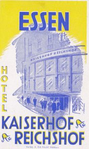 Germany Essen Hotel Kaiserhof Reichshof Vintage Luggage Label sk2012