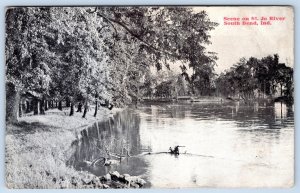 1917 SCENE ON THE ST JOSEPH RIVER SOUTH BEND INDIANA ANTIQUE POSTCARD