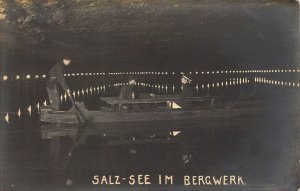 Real Photo 1920's, Berchtesgaden, Germany,Rare Salt Mine, Boat, Old Post Card