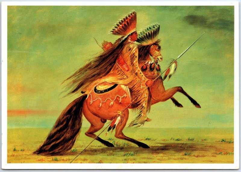 VINTAGE POSTCARD CONTINENTAL SIZE CROW INDIAN CHIEF OF N.D. ART BY GEORGE CALIN