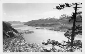 Juneau Alaska Aerial View~Gastineau Channel~Snow Capped Mountains~1954 RPPC