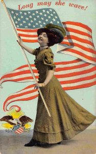 Stars & Stripes Flag Long May She Wave Decoration Day 1910 postcard