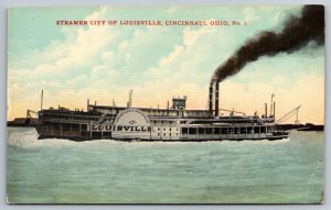 Steamer Ship Postcard City of Louisville Cincinnati Ohio Boat Unused 1910 UL 