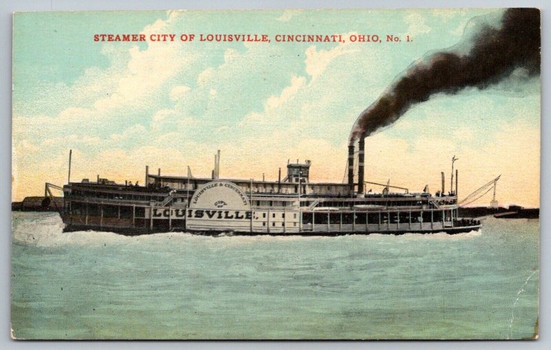 Steamer Ship Postcard City of Louisville Cincinnati Ohio Boat Unused 1910 UL 