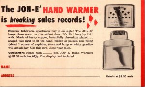 Advertising Postcard Illinois Chicago The Jon-E Hand Warmer Stay Warm 1940s V78