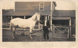J10/ Interesting RPPC Postcard c1910 Horse Breeder? Farmer Home 151