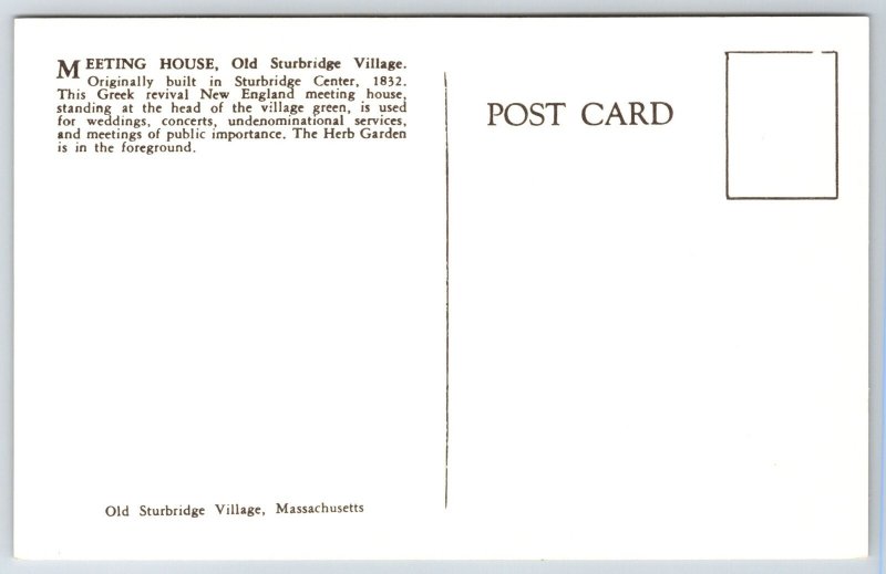 Sketches~Massachusetts~Meeting House @ Old Sturbridge Village~Vintage Postcard
