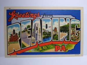 Greeting From Reading Large Letter Postcard Pennsylvania Linen Curt Teich Unused