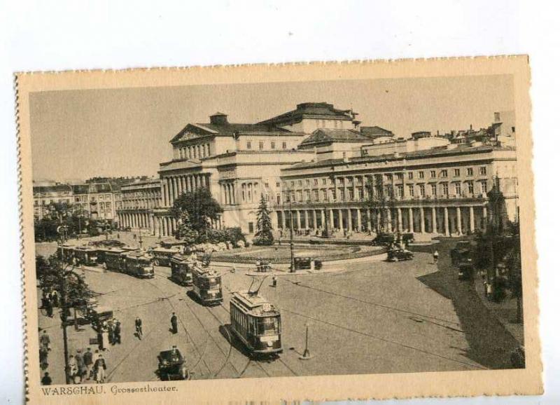 192601 POLAND Warszawa theatre TRAMS Vintage postcard