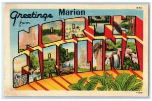 1942 Greetings From Marion North Carolina NC, Large Letters Vintage Postcard