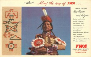 Postcard Arizona Phoenix TWA Airline Advertising Indian 1940s 23-4615