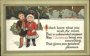 Christmas Children Girl & Boy Basket Embossed c1900s-10s Postcard