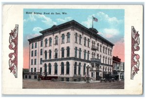 1920's Hotel Erving & Restaurant Building Cars Fond Du Lac Wisconsin WI Postcard