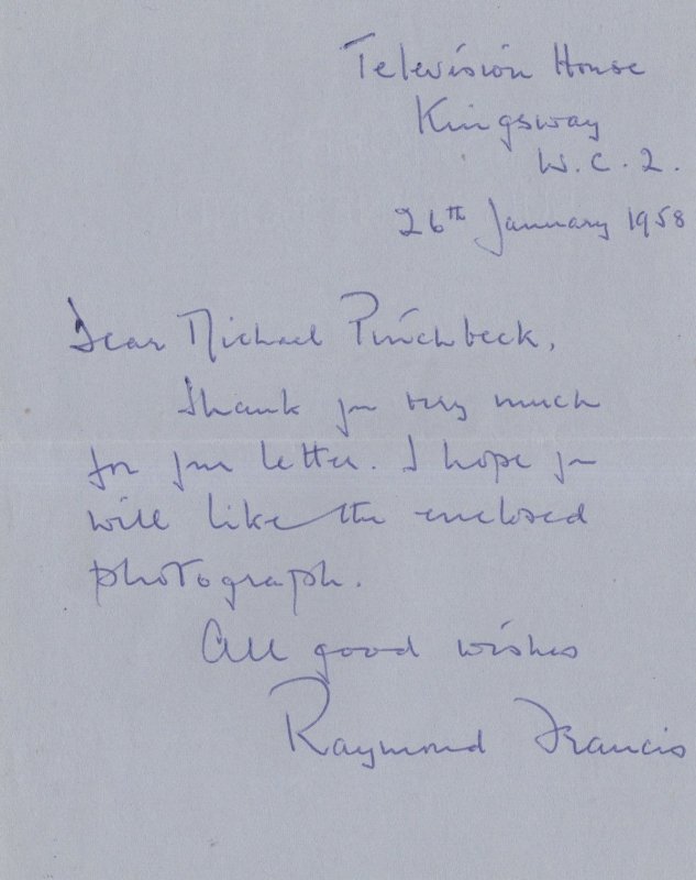 Raymond Francis Sherlock Holmes 1950s Hand Signed Letter