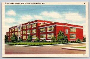 Hagerstown Maryland~Senior High School Bldg Street View~Vintage Linen Postcard
