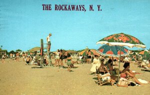 1960s ROCKAWAYS BEACH NEW YORK SWIMSUITS LIFEGUARD SUMMER FUN POSTCARD P911